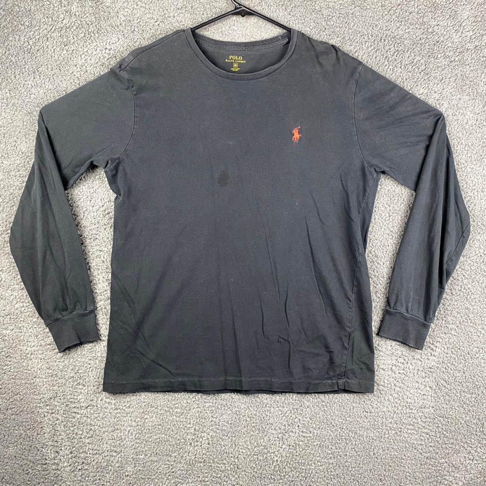 Polo Ralph Lauren Mens Long Sleeve T Shirt Gray Medium Casual Cotton Pony
